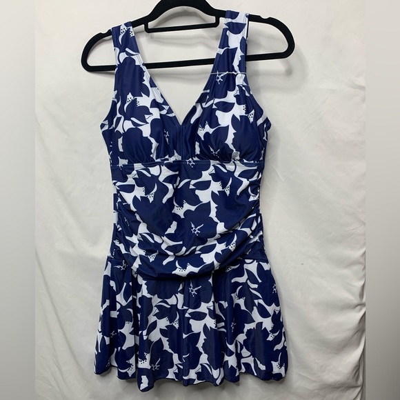 SOLD ❌Summer Mae Blue Floral Print Swimdress Bathing Suits | Large One Piece NWT - Picture 6 of 16